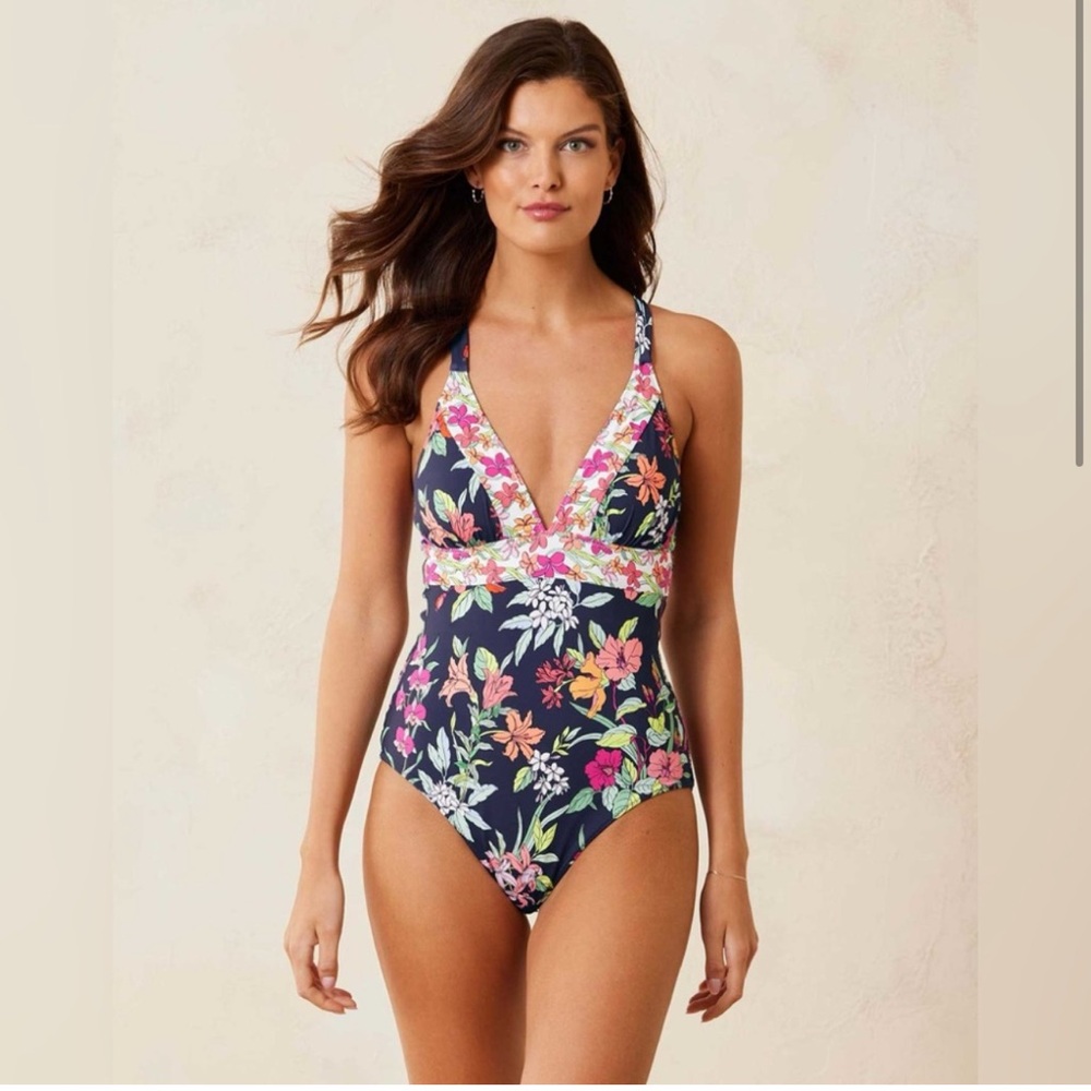 NWT Tommy Bahama Summer Floral Reversible Cross-Back One-Piece Swimsuit